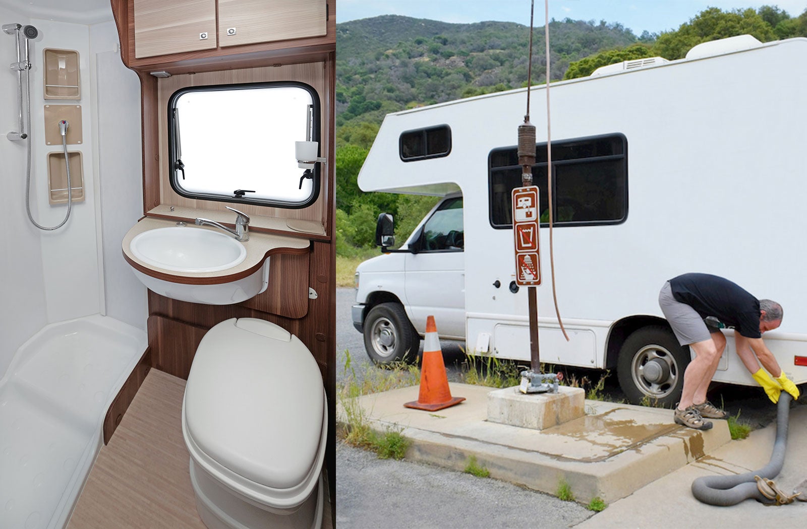 Portable RV/camper toilet and holding tank setup in Waco, Texas