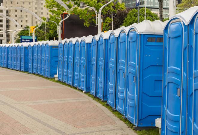 Seasonal porta potty units set up at a Waco, Texas venue